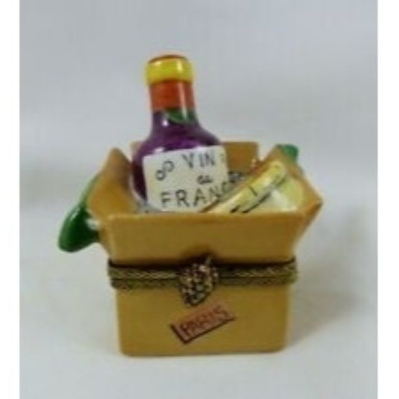 Limoges VTG Hand Painted Porcelain Trinket Box Wine & Cheese Peint Main Eximious - Picture 2 of 7